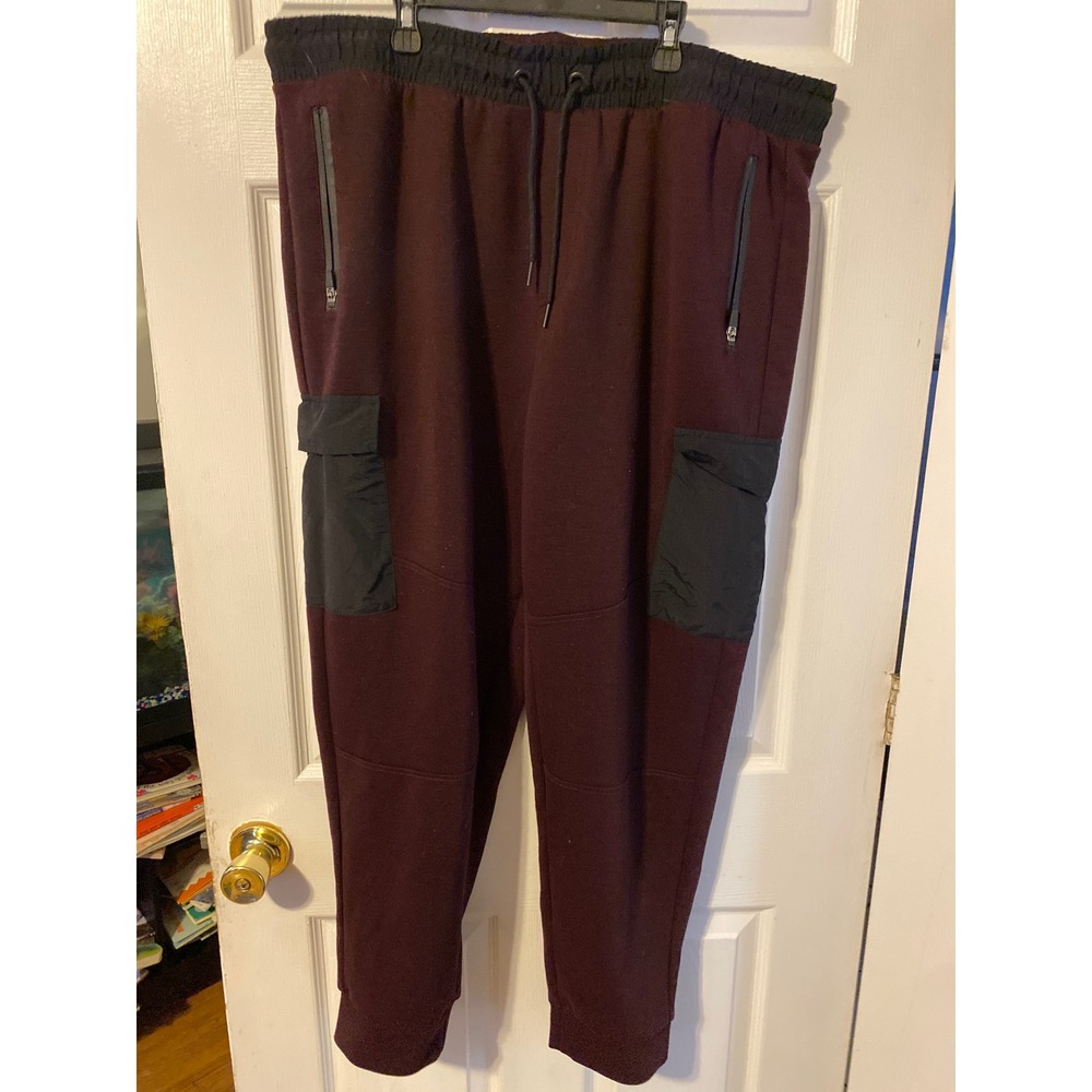 Aeropostale Mens Cargo Jogger Sweatpants XL Burgundy Maroon Tech Fleece Pants